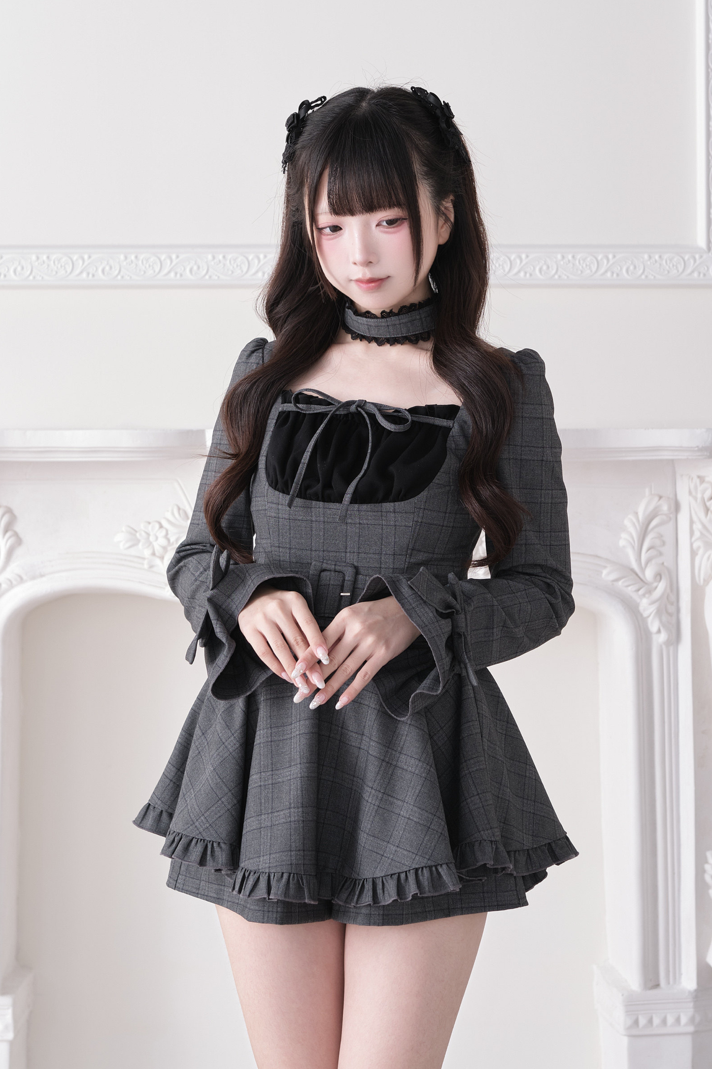 Check Ribbon Lace Dress