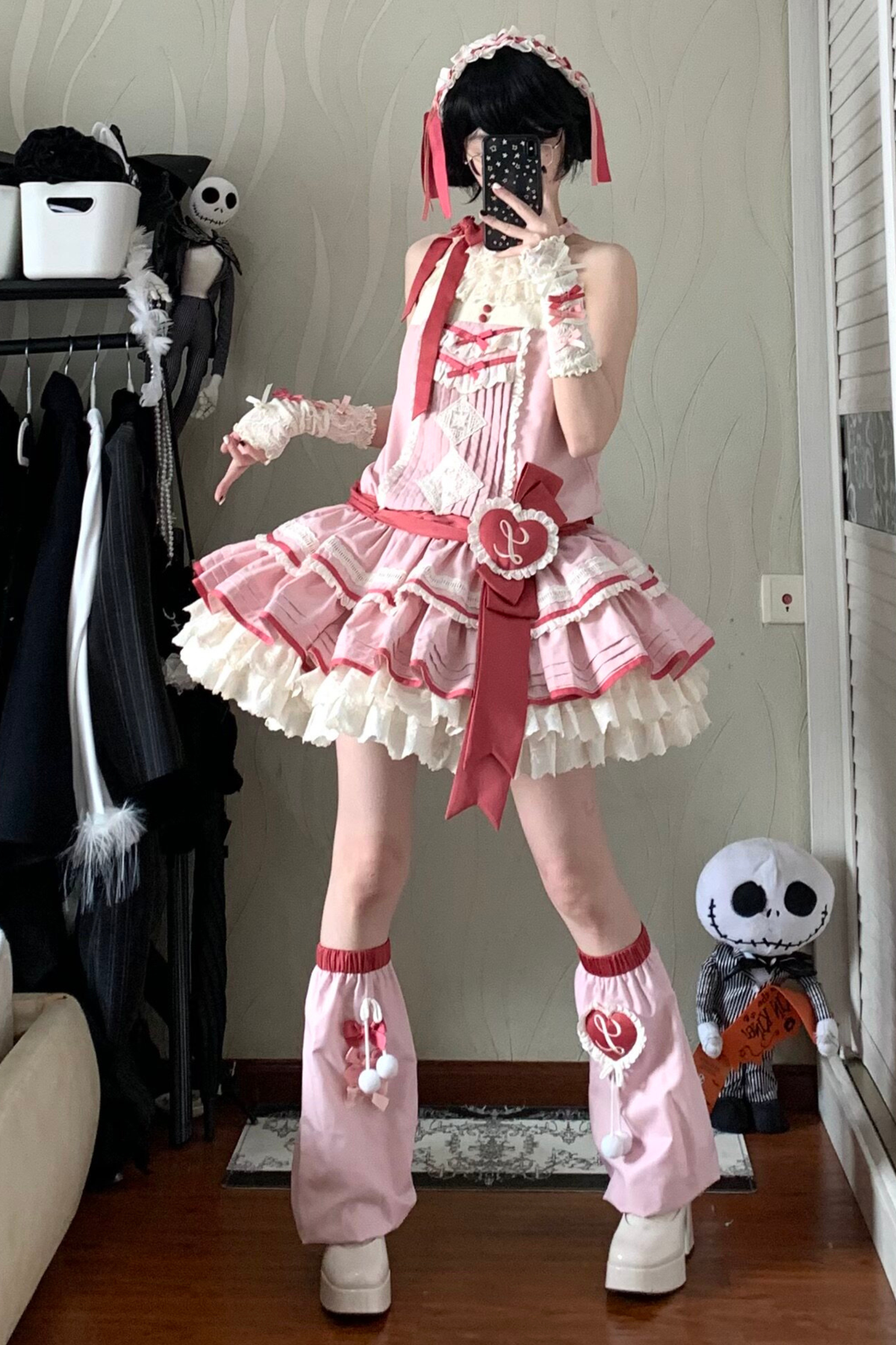 Scarlet Heartbeat Sleeveless Dress + Sleeves + Headband + Leg Warmers