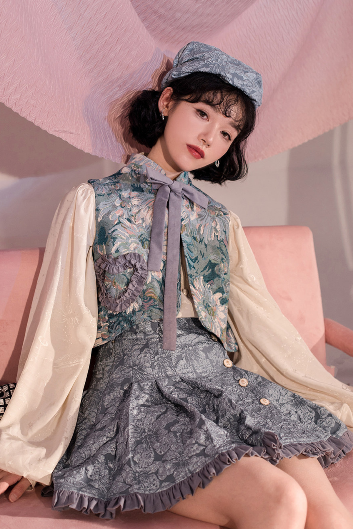 Golden Years Oil Painting Vest + Jacket + Skirt Gray［Vest］