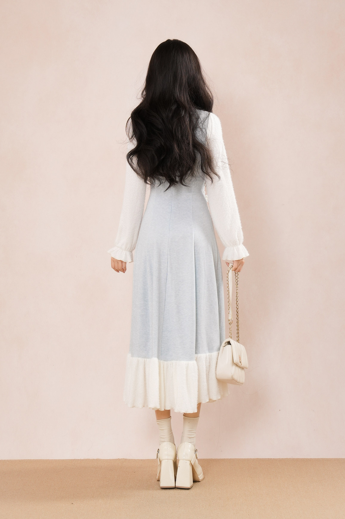 French Blue Ribbon Ruffle Dress