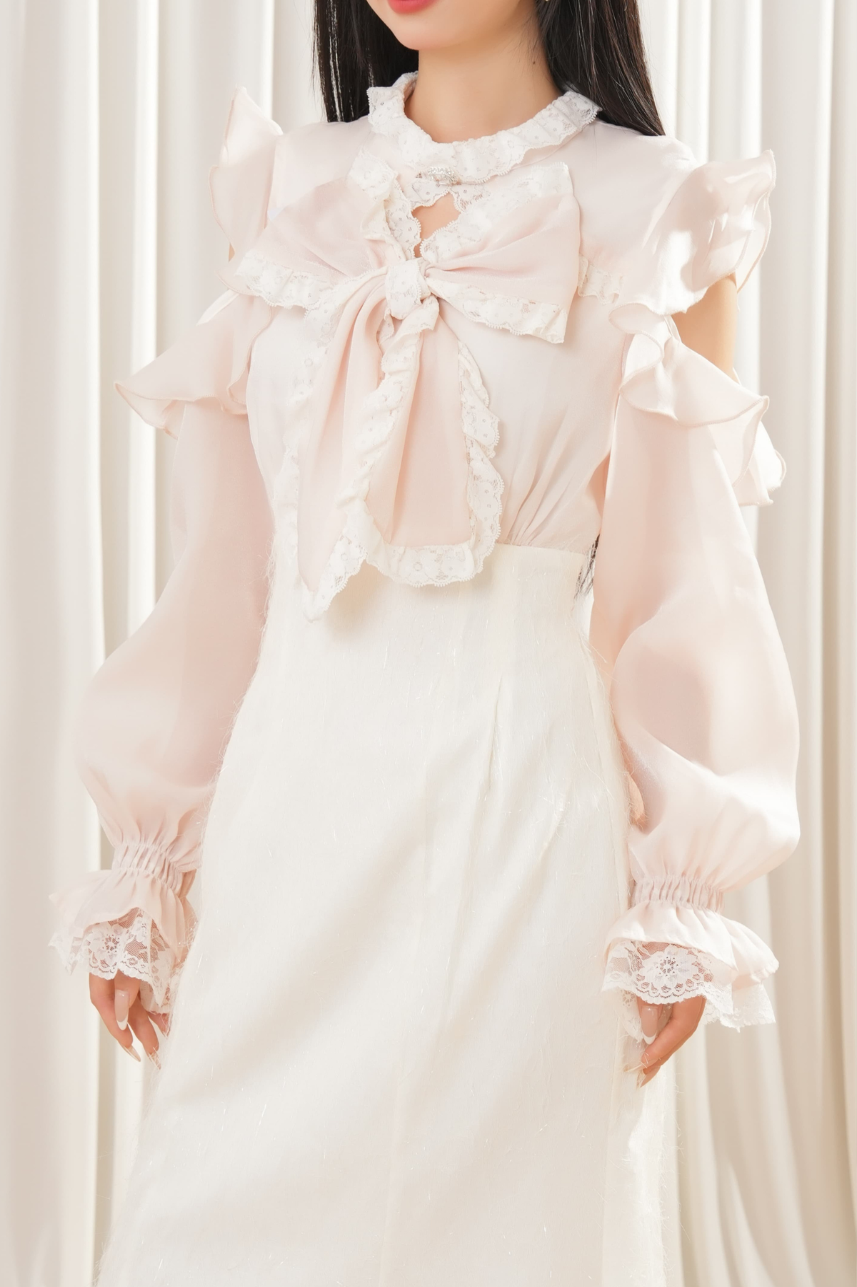 Beige Off-Shoulder Ruffle Dress