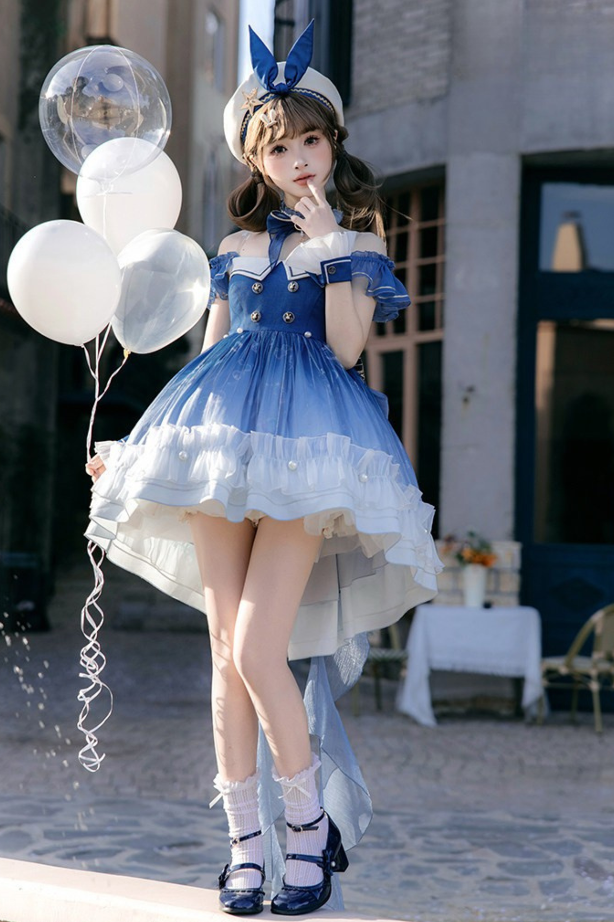 【Reservation Deadline February 28】Gradient Bubble Dress + Bunny Ear Pin + Sleeves + Hat