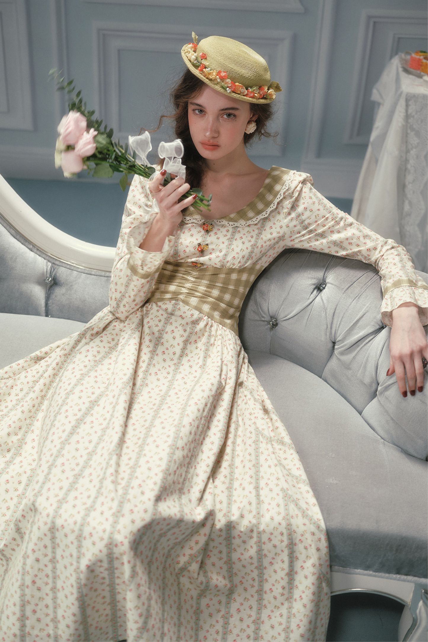 Retro Lace Maid Floral Cotton Dress