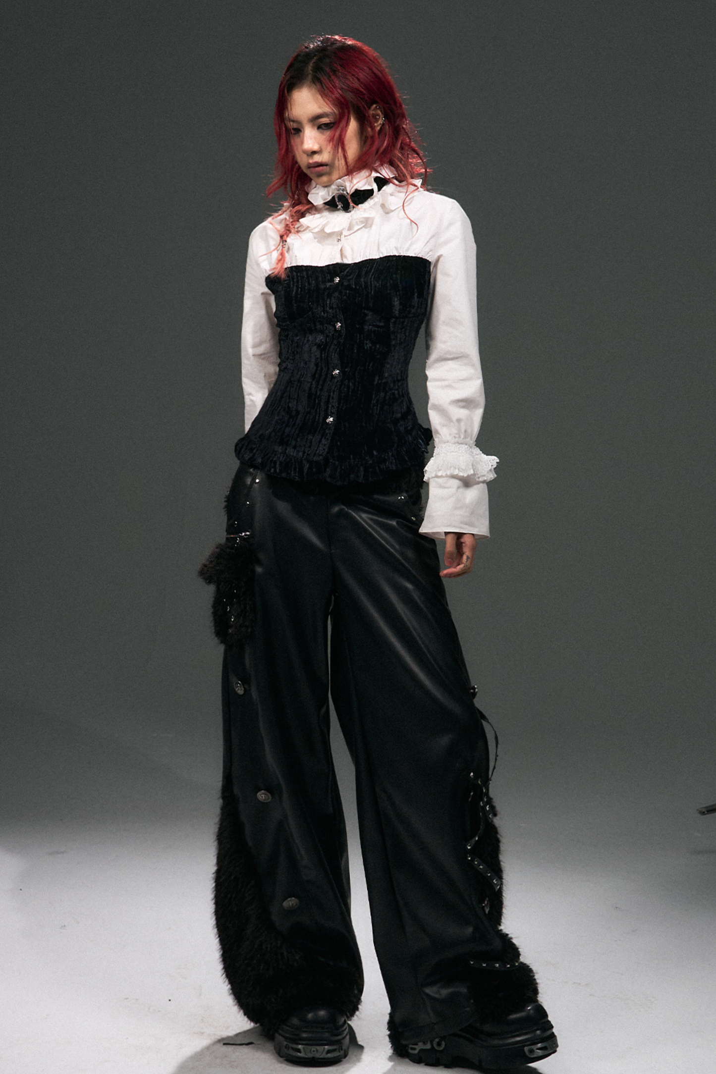 Velvet Lace-Up Blouse