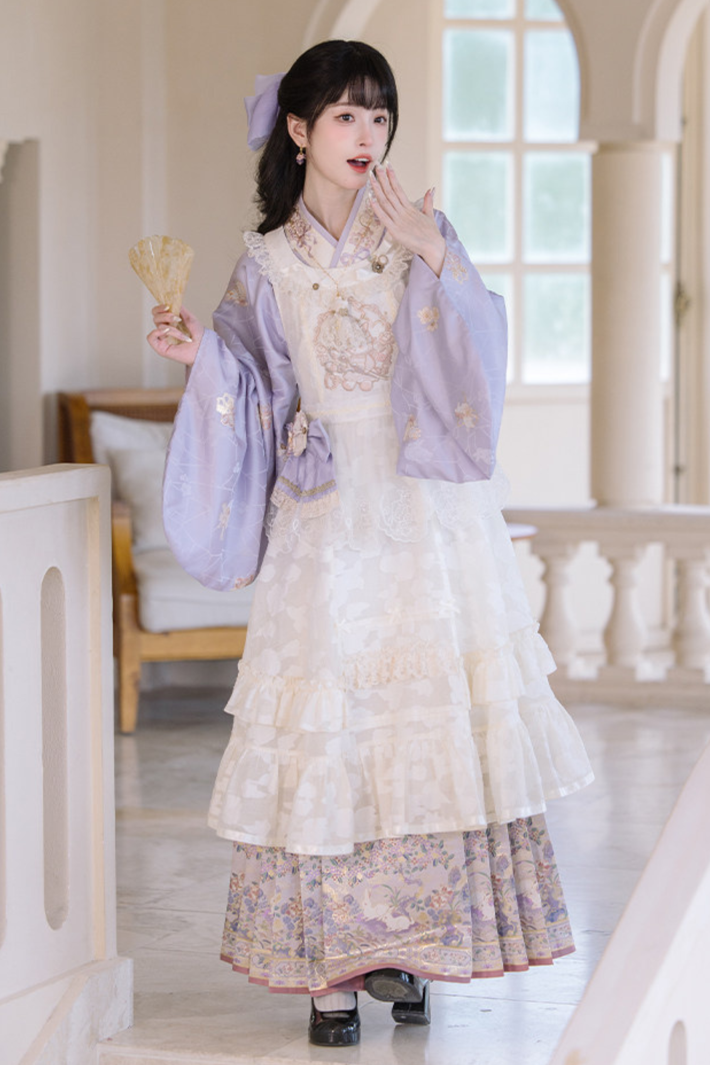 Chinese Pastel Top + Apron + Bow + Necklace + Brooch + Hair Accessories