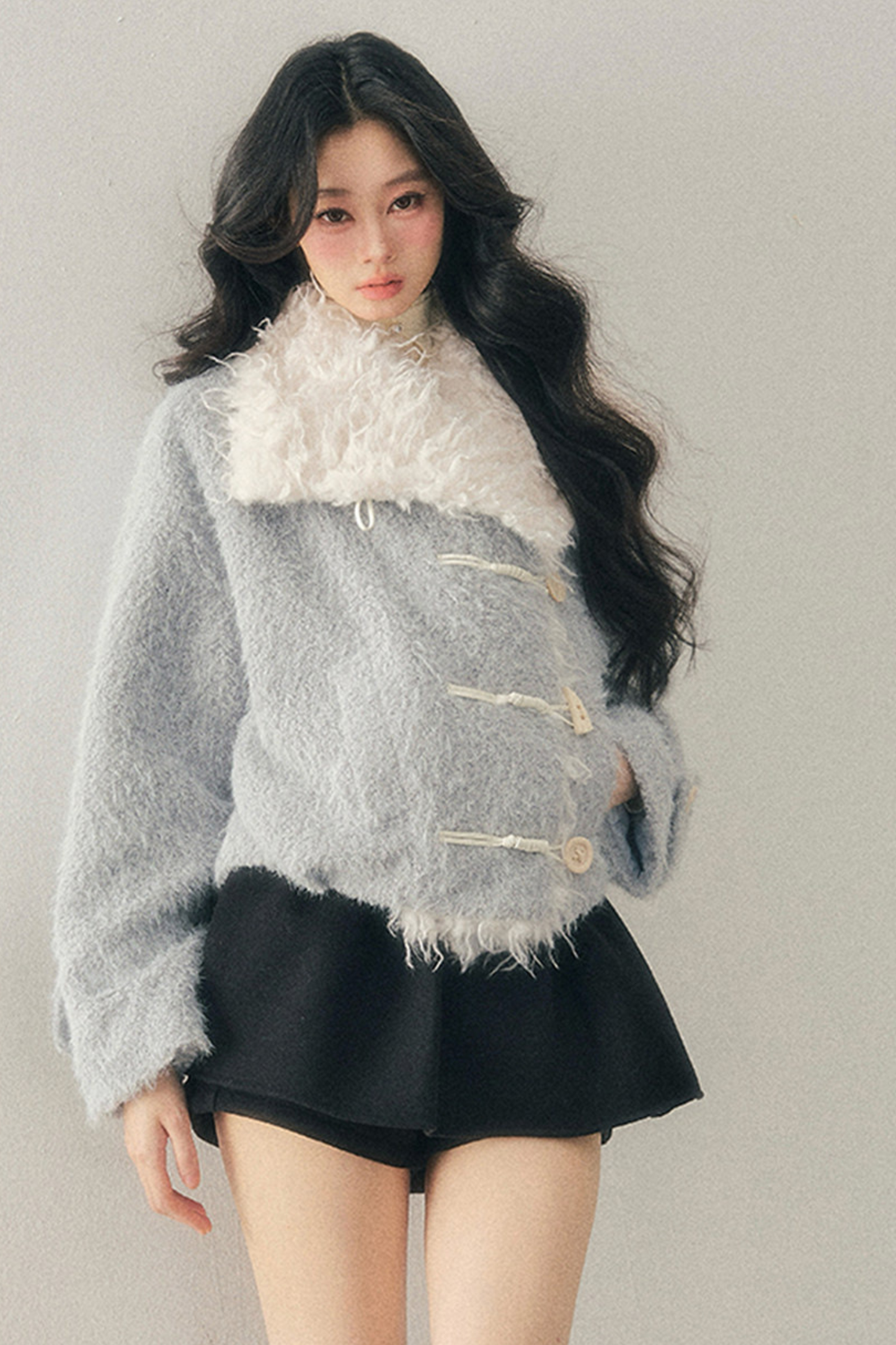 Horn Button Fur Sweet Coat