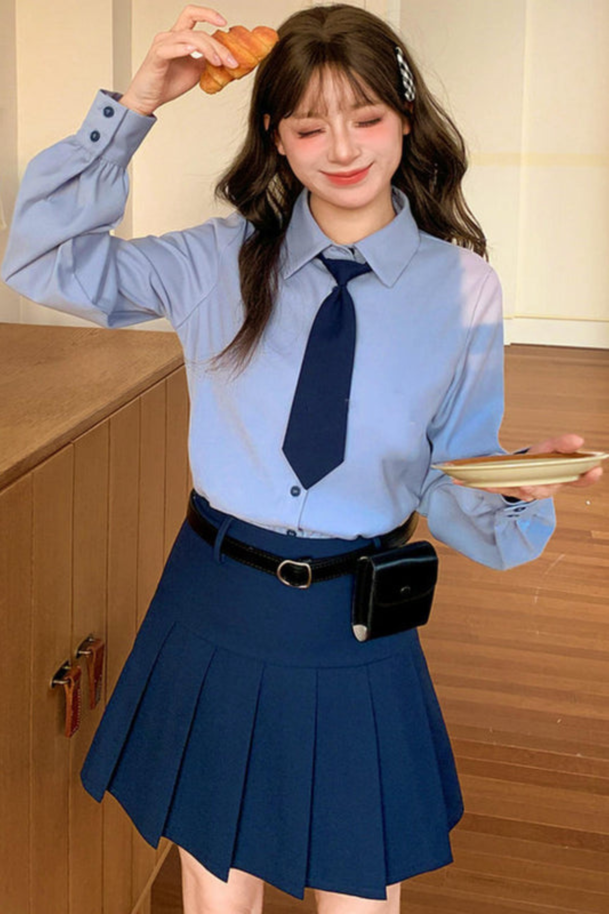 Tribal Blue Blouse with Tie Top + Skirt + Outer