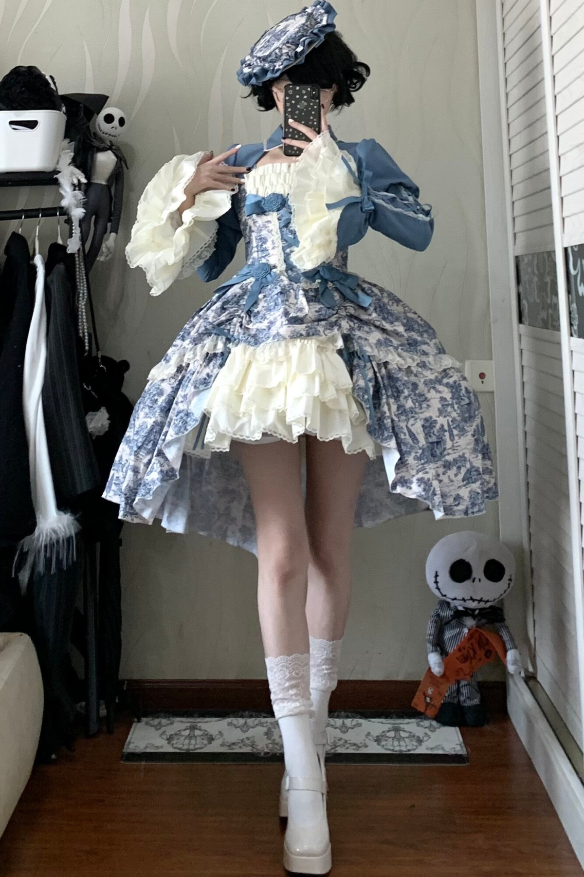 [Pre-order] Elegant Asian Lolita Jumper Skirt + Top + Flat Cap