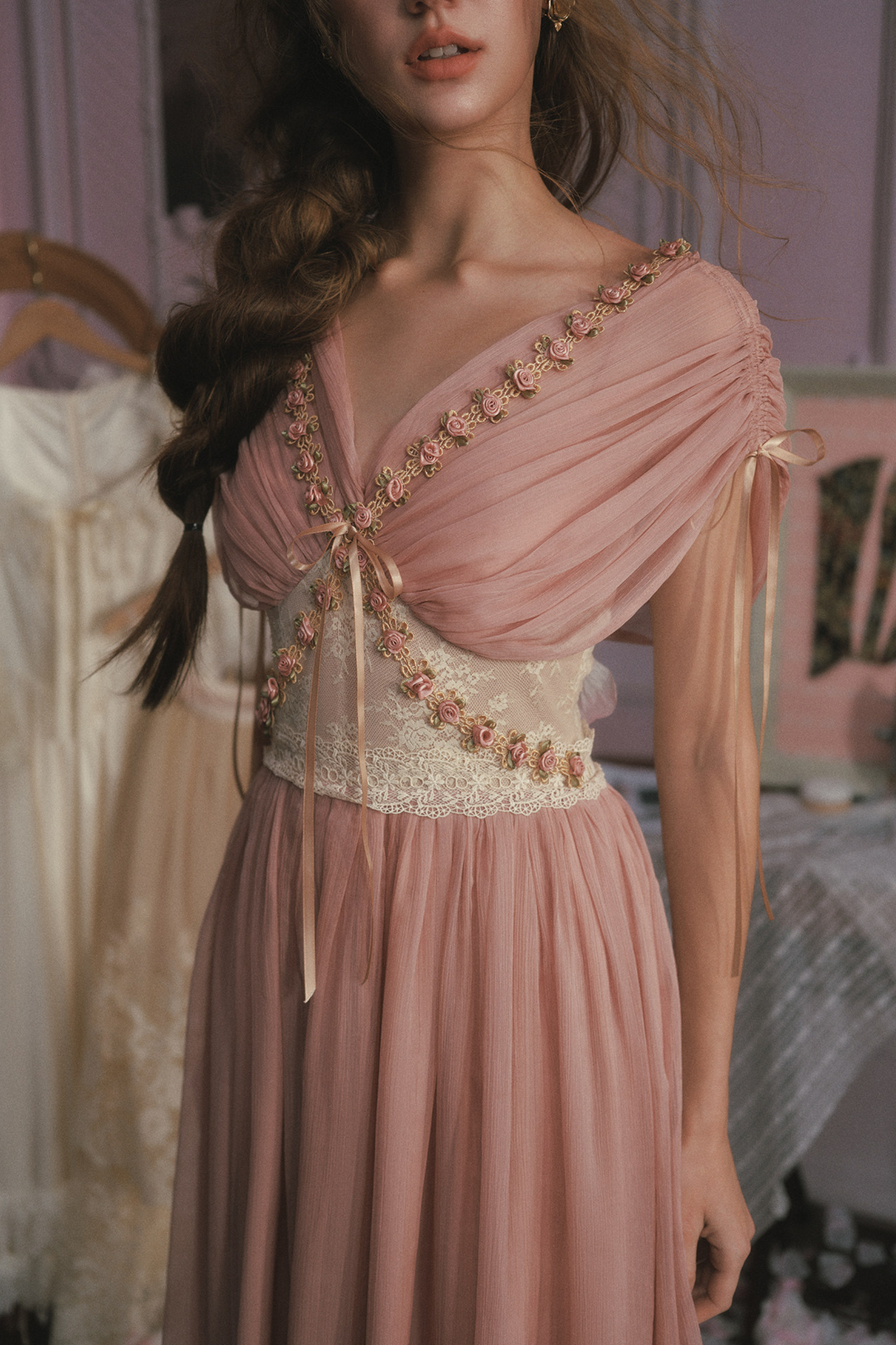 Lace Maid Rose Retro Long Dress