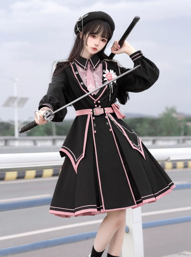 Dark Pink Military Cloak Coat + Lolita Dress [Reserved Item].