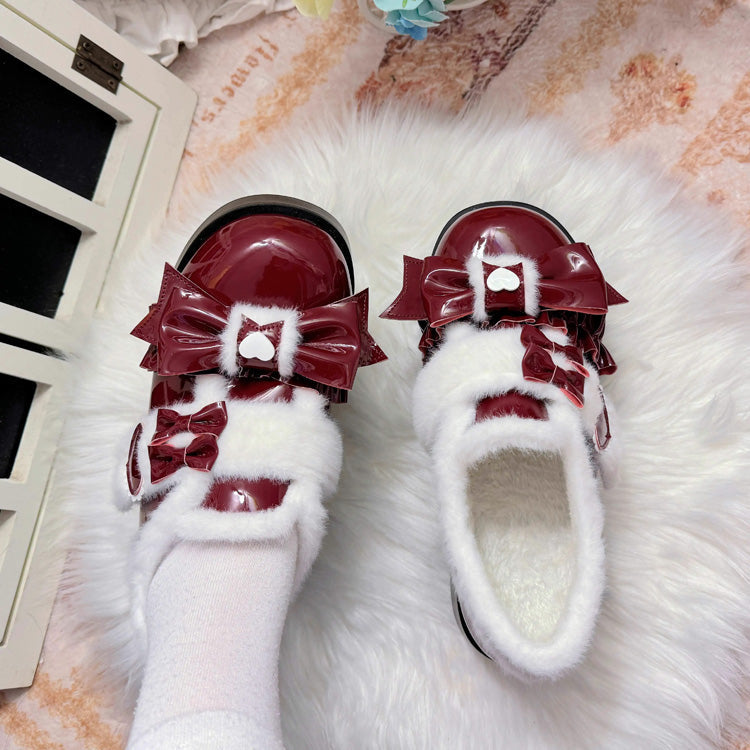Plush and Thickened Bowknot Sweet Lolita Shoes 5 Colors