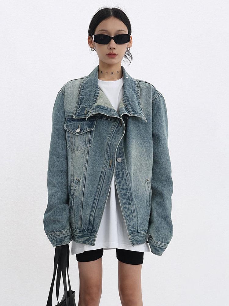 Acubi Asymmetrical Denim Jacket Blue