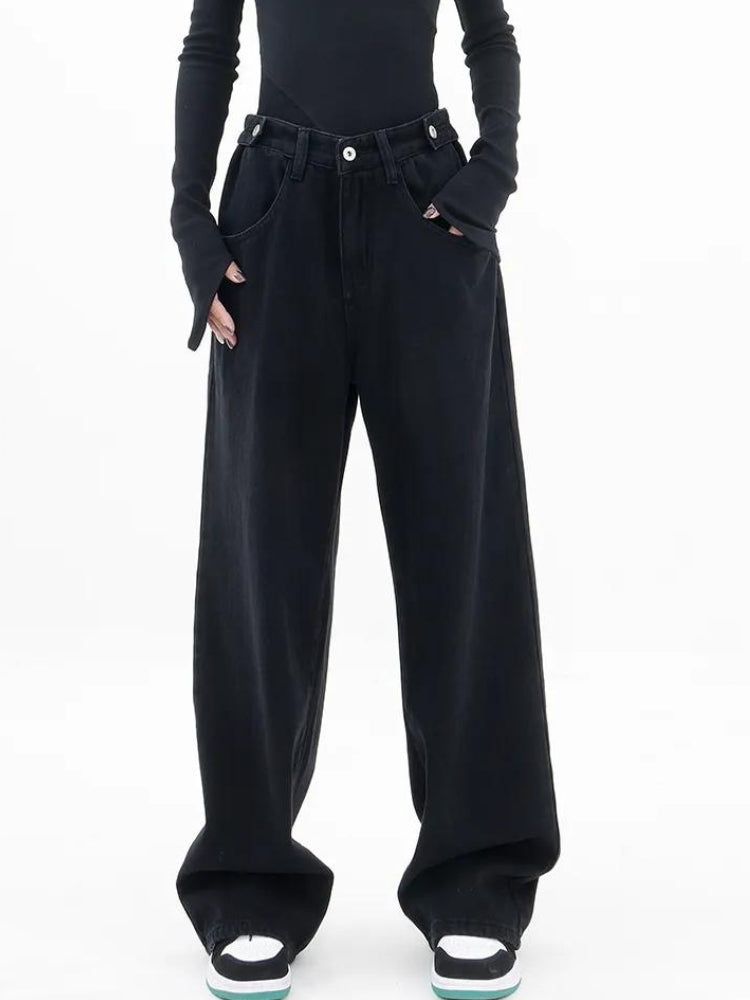 Adjustable Waist Baggy Barrel Jeans Black