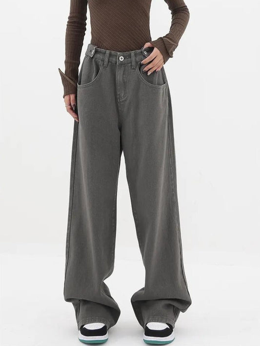 Adjustable Waist Baggy Barrel Jeans Gray