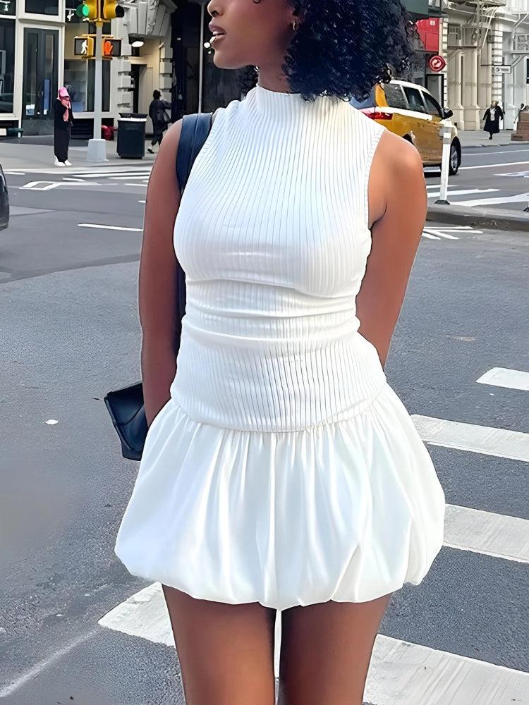 Backless Bubble Mini Dress White