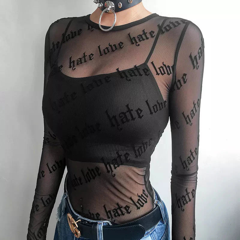 Baddie Love Hate Sheer Mesh Top