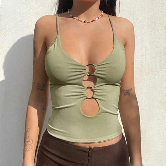 Baddie O-Ring Plunge Neck Top