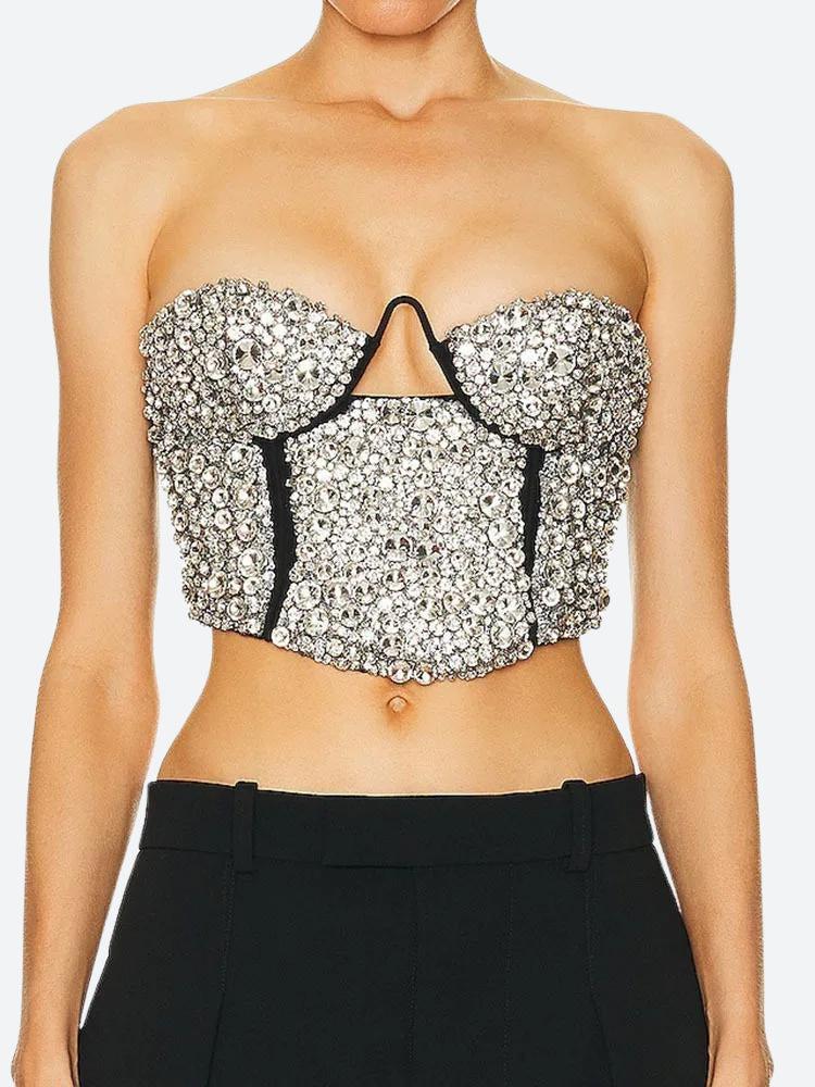 Baddie Rhinestone Bustier Silver Corset