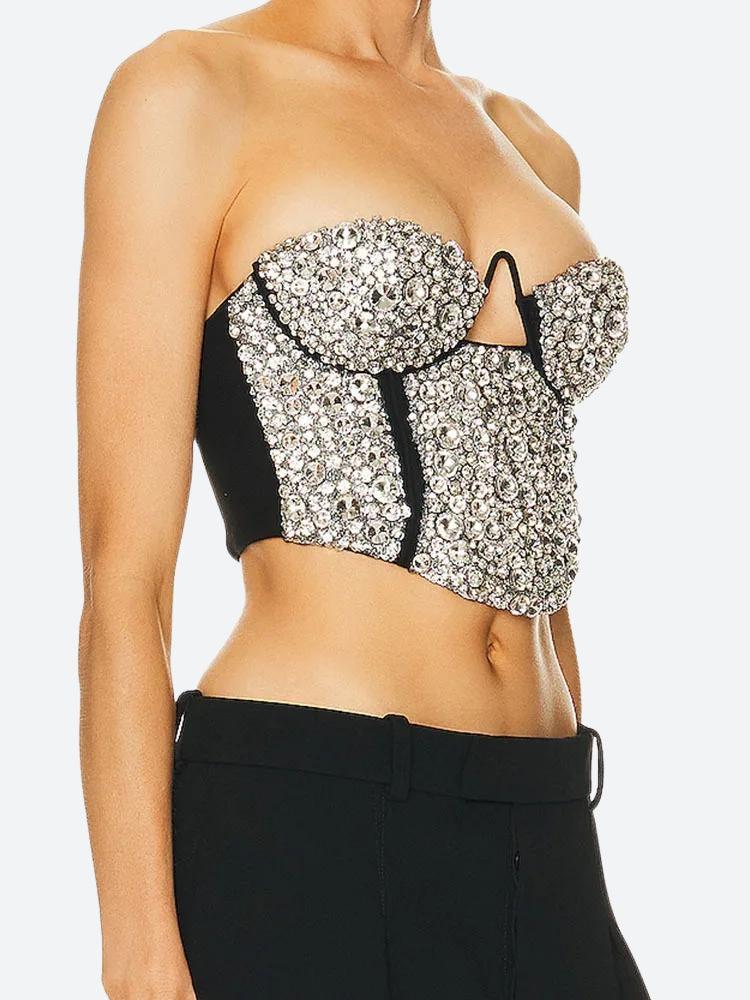 Baddie Rhinestone Bustier Silver Corset