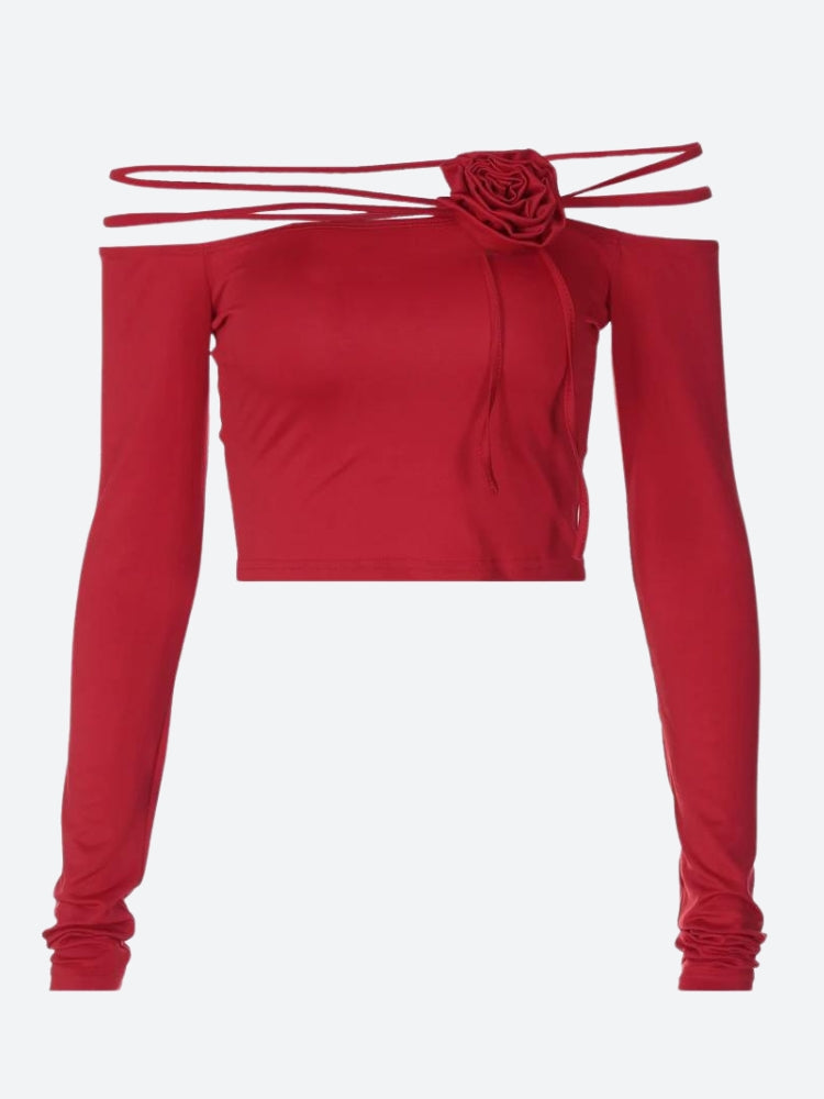 Baddie Rose Asymmetric Off Shoulder Top