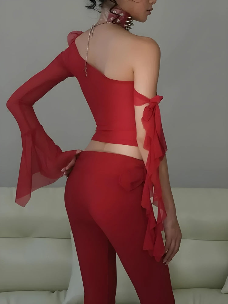 Baddie Rose One Shoulder Mesh Top