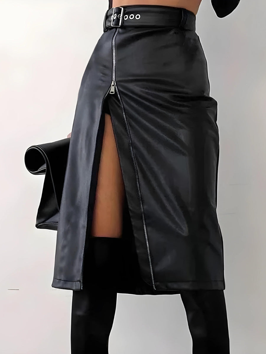 Baddie Zip Up Slit Midi Pencil Skirt