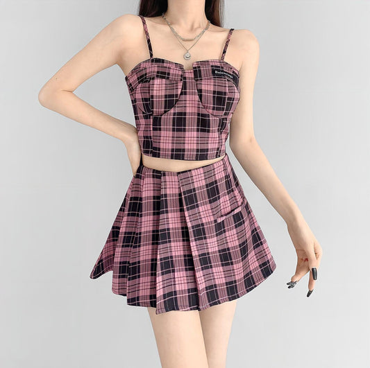 Barbie Mini Plaid Skirt Set Pink