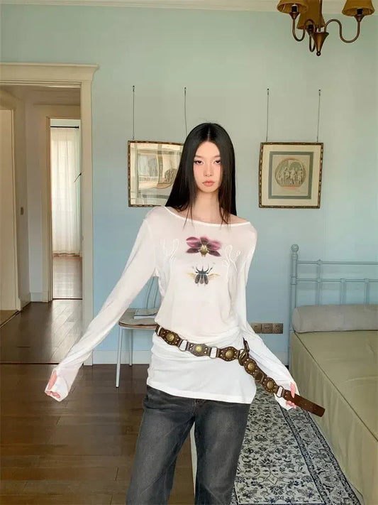 Beetle & Orchid Top White