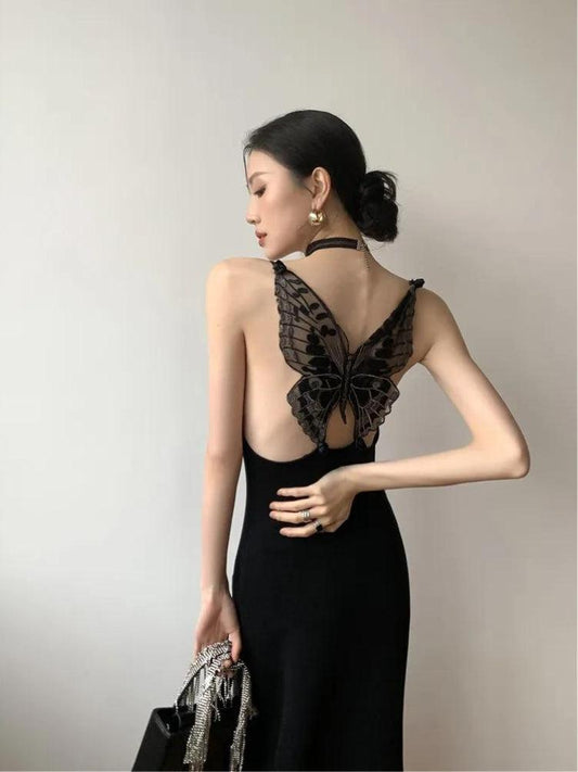 Black Butterfly Back Midi Dress Black One Size