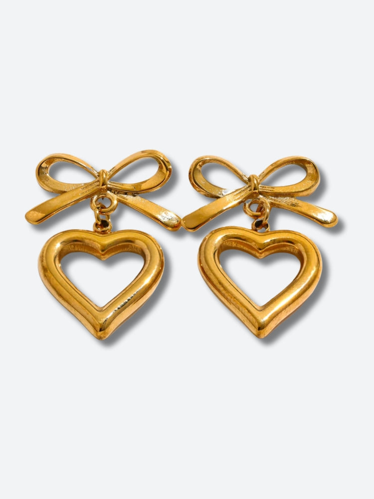 Bow & Heart Earrings Gold