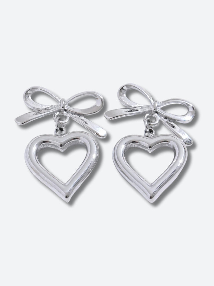 Bow & Heart Earrings Silver