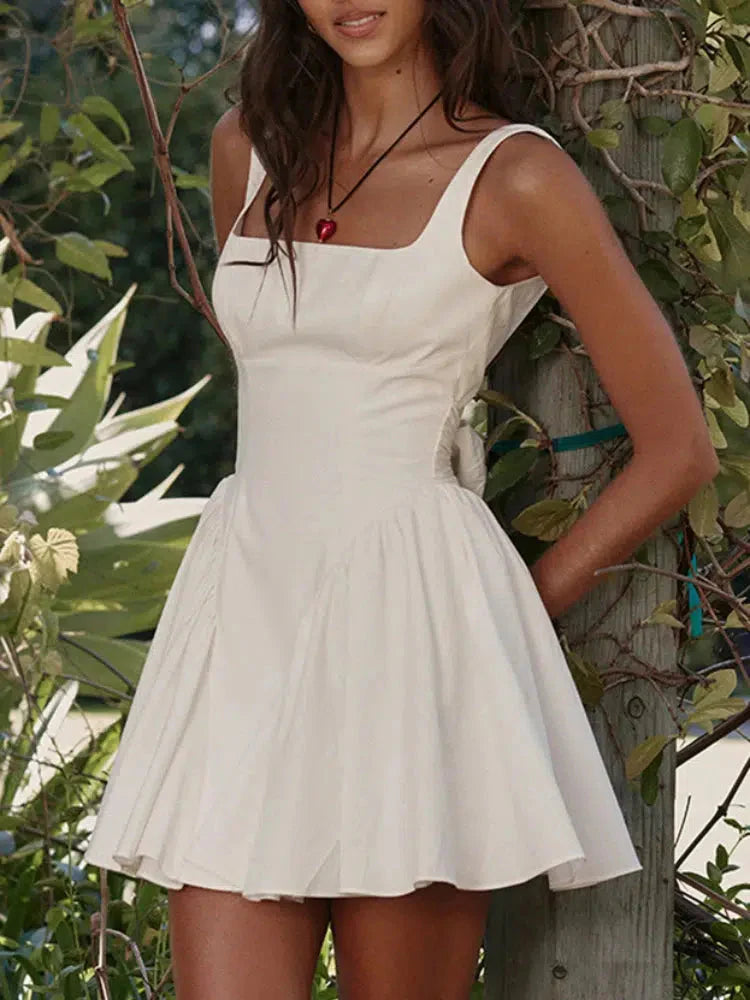 Bow Waist Backless Mini Dress White