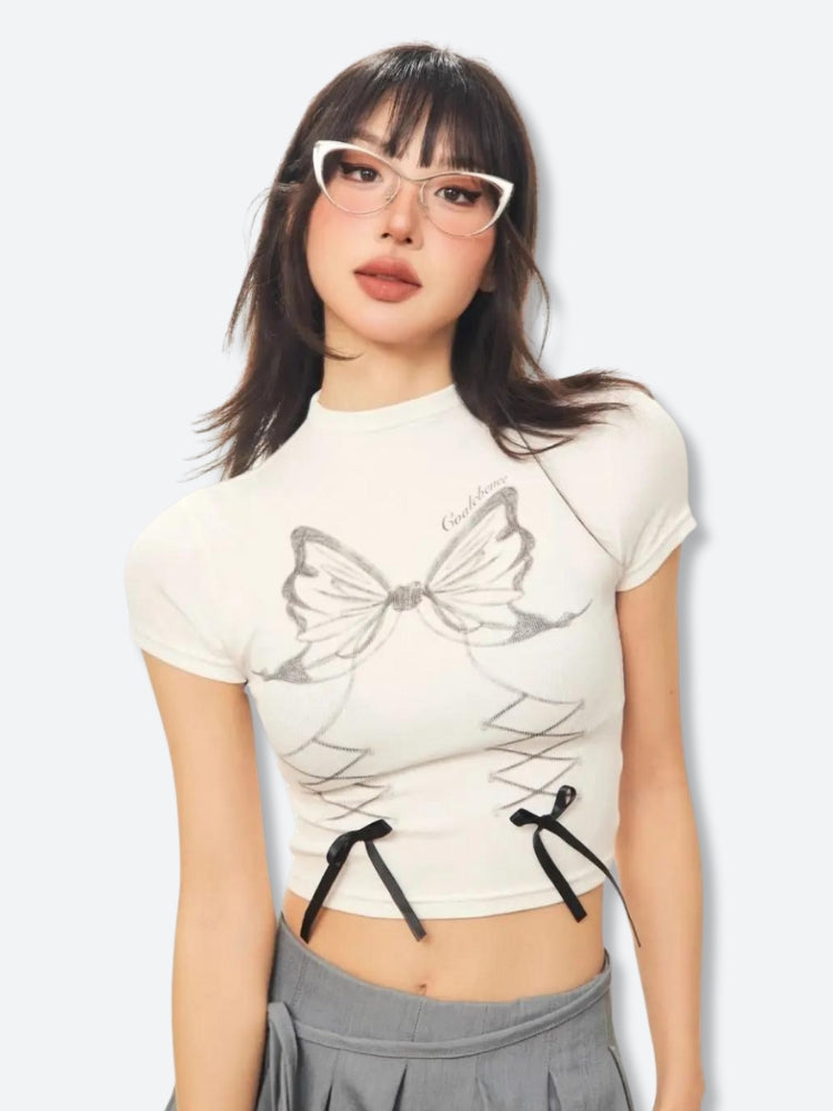 Butterfly White Crop Top