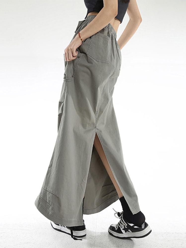 Cargo Pockets Parachute Maxi Skirt