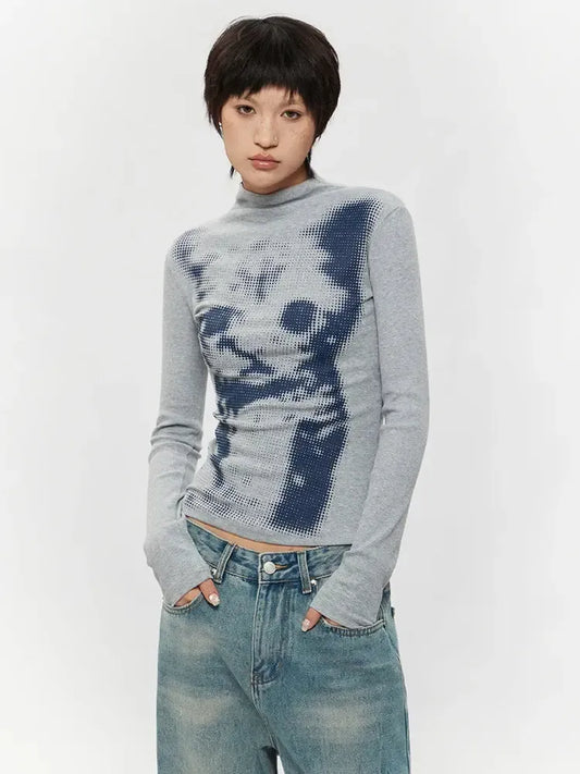 Cat High Neck Top Gray