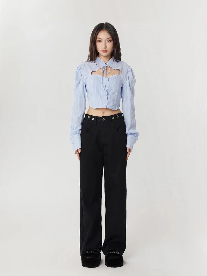 Classiccore Cut Out Crop Shirt Light Blue