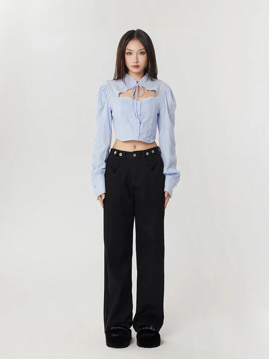 Classiccore Cut Out Crop Shirt Light Blue