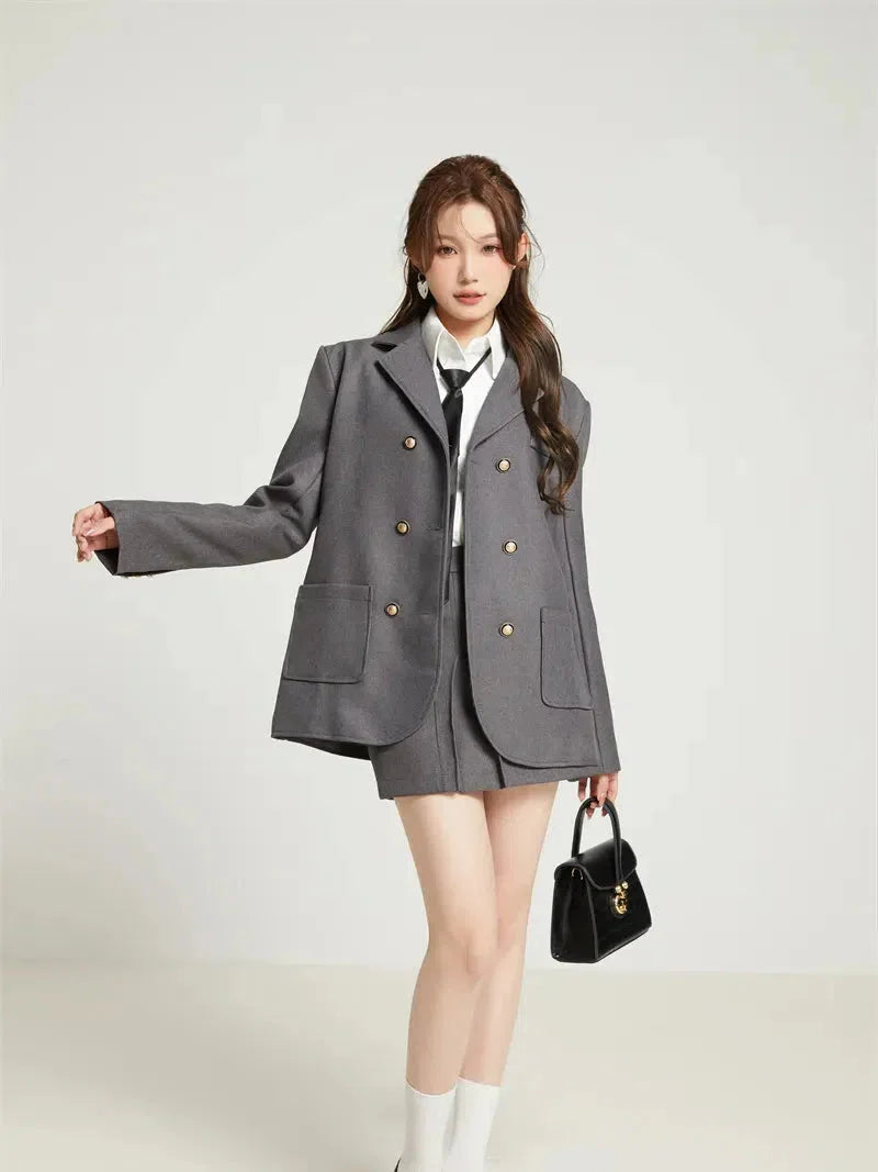 College Style Skirt. Blazer & Shirt Set