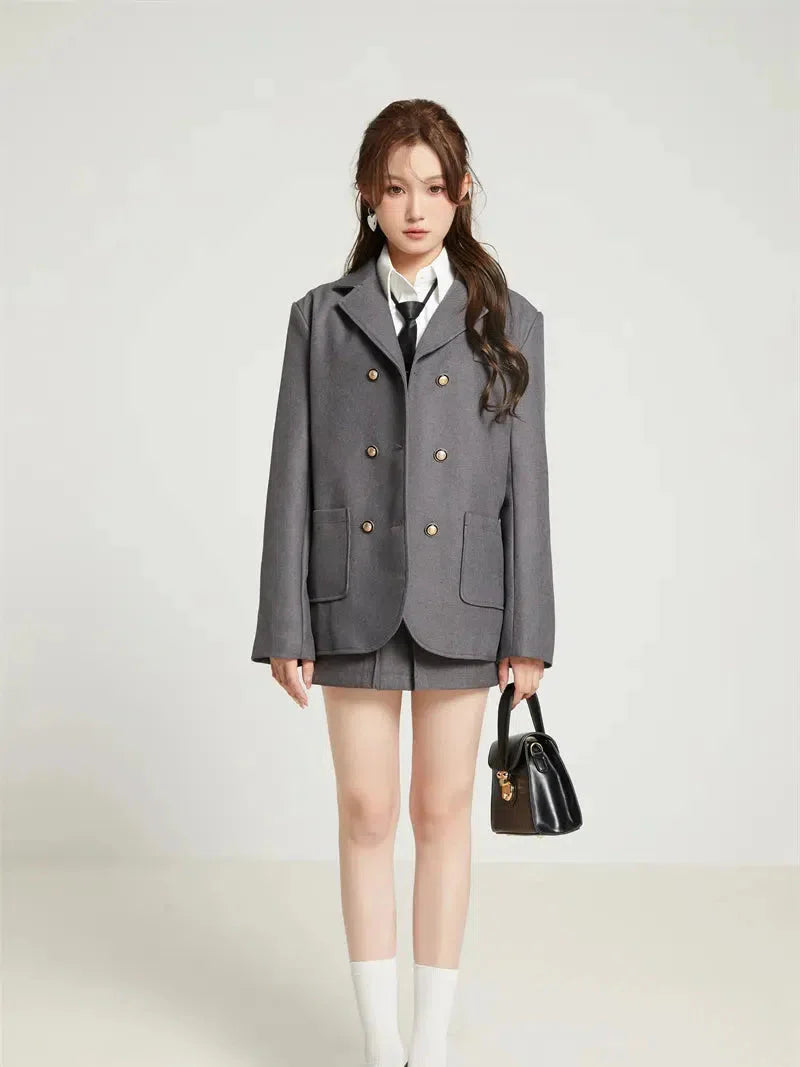 College Style Skirt. Blazer & Shirt Set