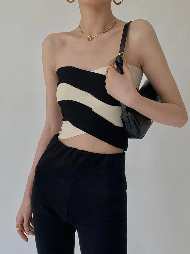 Contrast Color Tube Top Black One Size