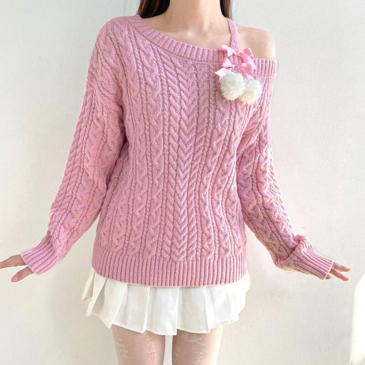 Coquette Cut-Out Knit Sweater Pink