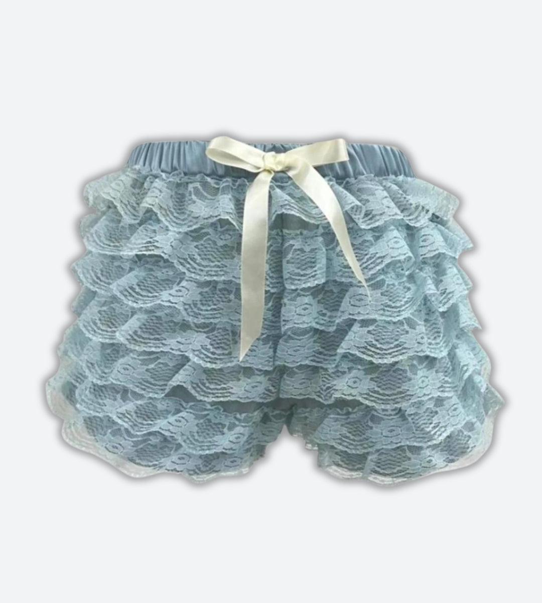 Coquette Lace Ruffled Shorts Light Blue