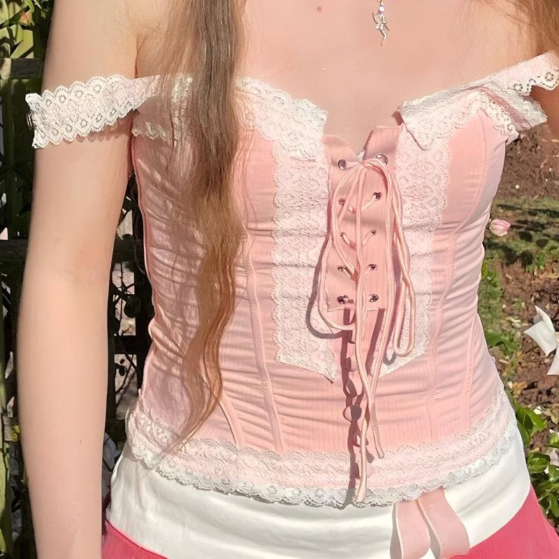 Coquette Lace Up Pink Corset