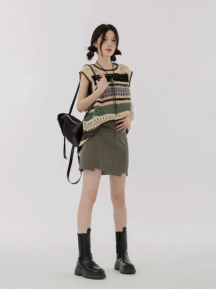 Crochet Sweater Vest Light Brown