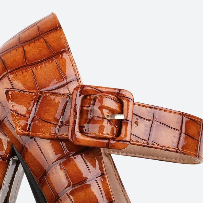 Crocodile Square Toe Platform High Heels