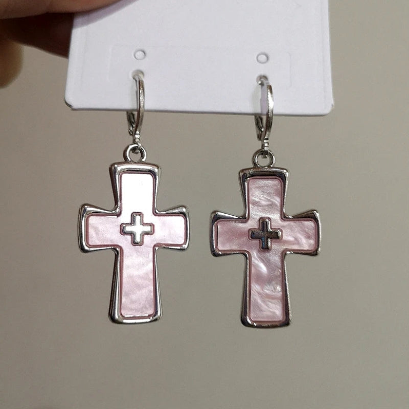 Cross Earrings Pink