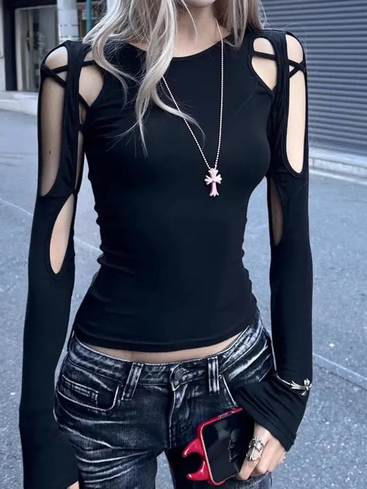 Cyberpunk Cut Out Top Black