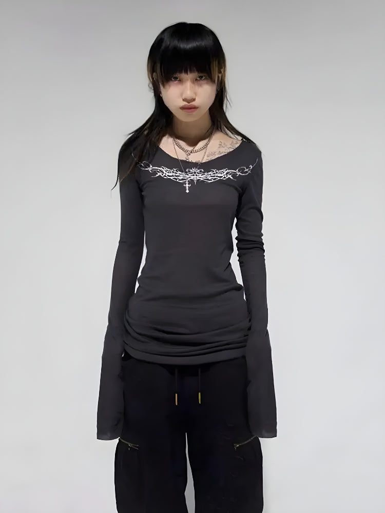 Cyberpunk Extra Long Sleeve Top Black