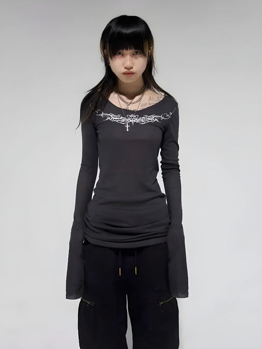 Cyberpunk Extra Long Sleeve Top Black