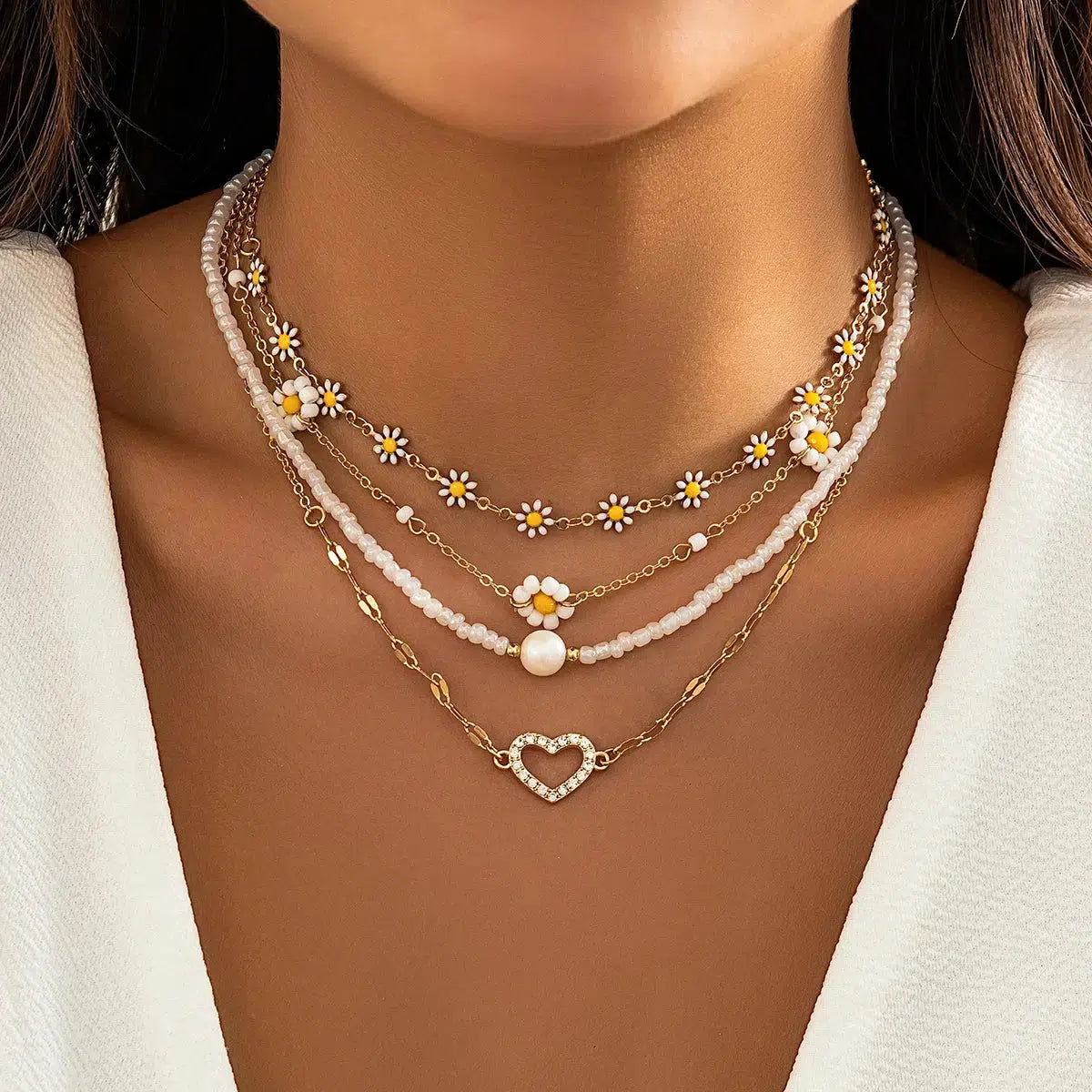 Daisy & Heart Four-Pack Necklace Set Gold